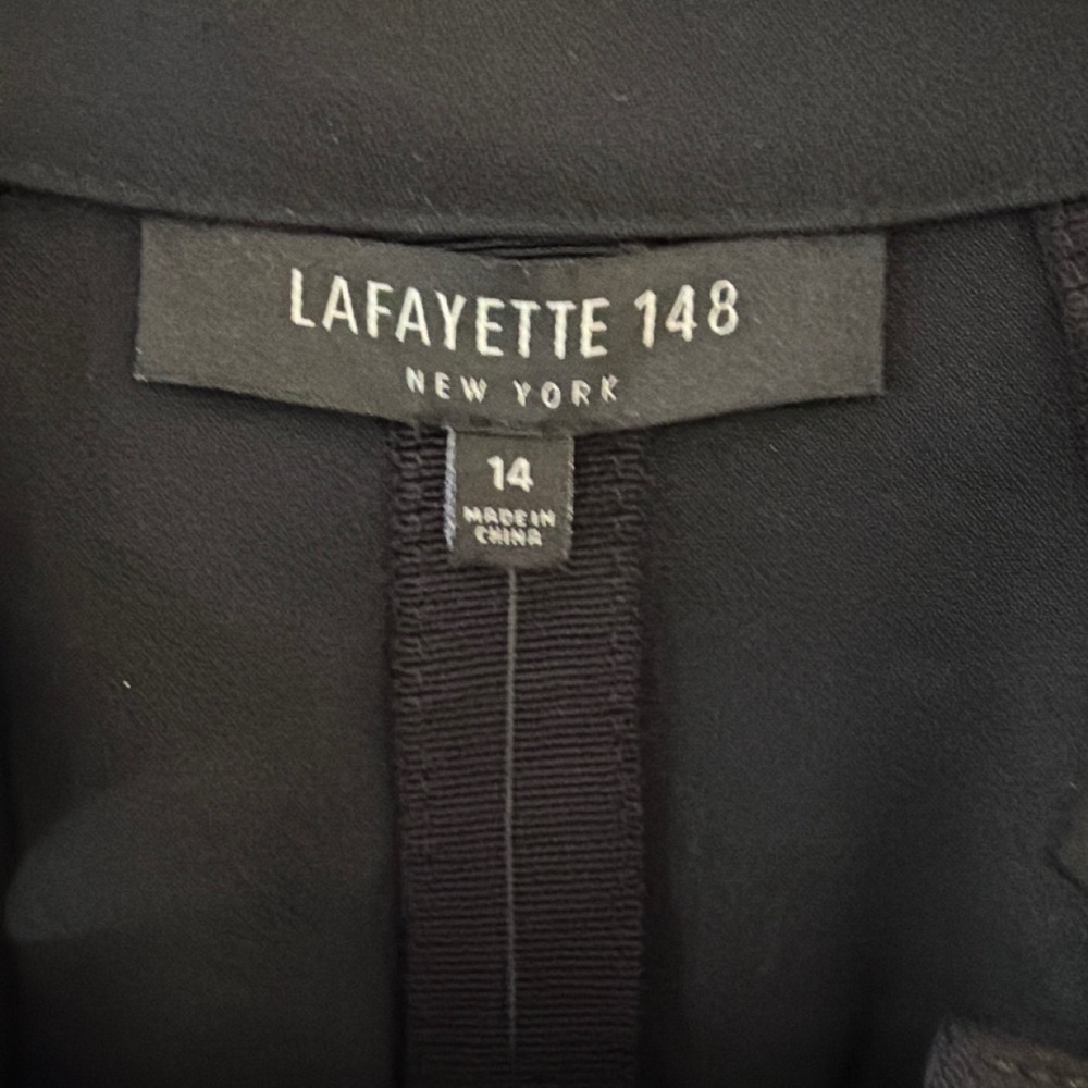 Lafayette 148 New York Black Zip Front Dress Short Sleeve Cotton Blend Size‎ 14 - Picture 4 of 10